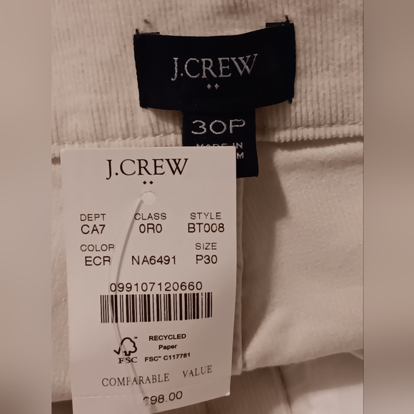 J. Crew Re- Imagined Women Sz30P Ivory Straight Leg Corduroy Pants - Picture 6 of 13